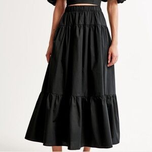 Abercrombie & Fitch Black Poplin Tiered Maxi Skirt, size S